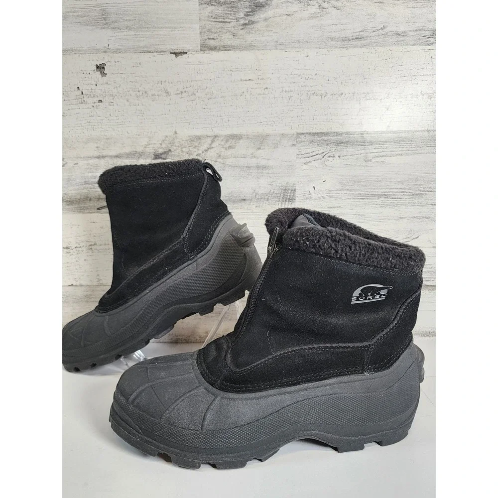 Sorel Crestwynd Winter Boots Women 9.5 Black Zip Front Faux Fur Trim Fair‎
